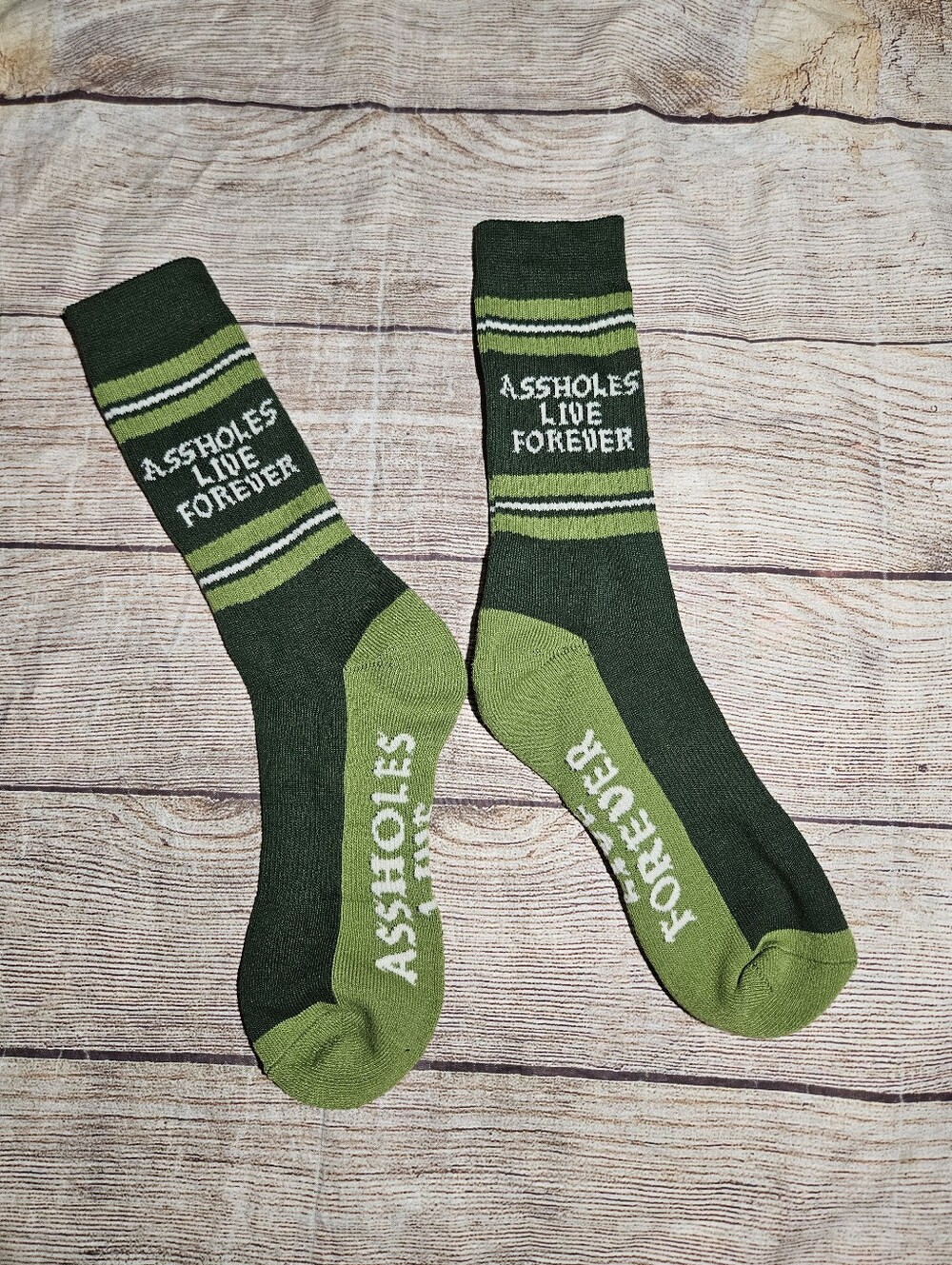 Assholes live forever green crew socks